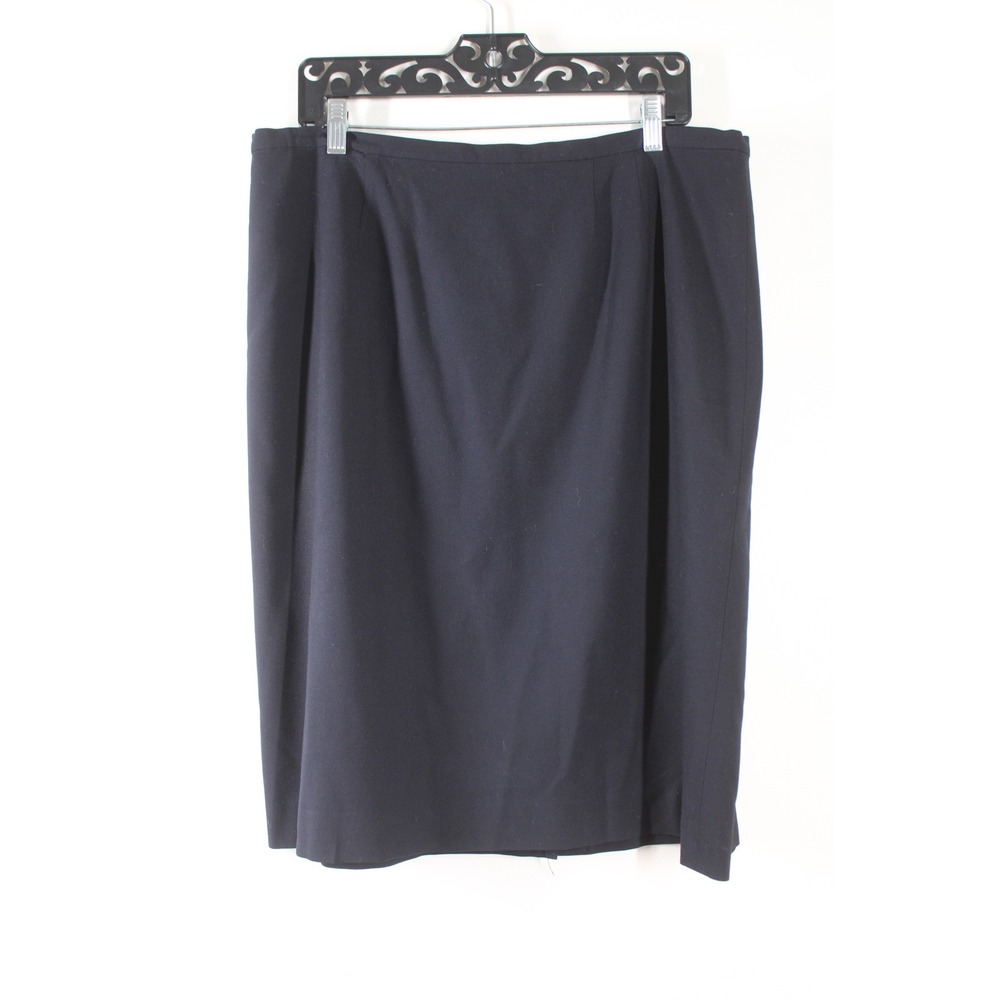 Vtg 90s Lands' End 18 Navy Blue Wool Blend Pencil Skirt Lined Back Vent Career